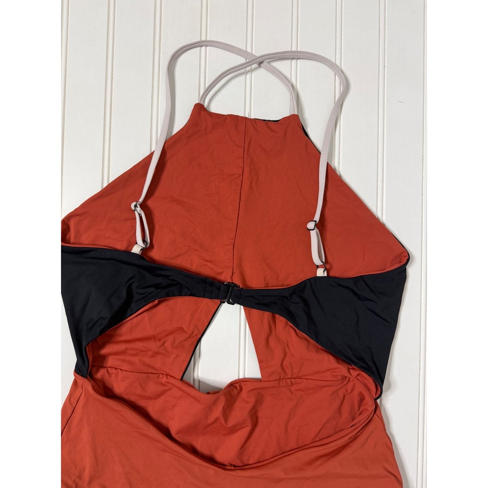 Tavik Anthropologie Black Orange Colorblock Cutout High Neck Swimsuit 233 - Picture 6 of 9